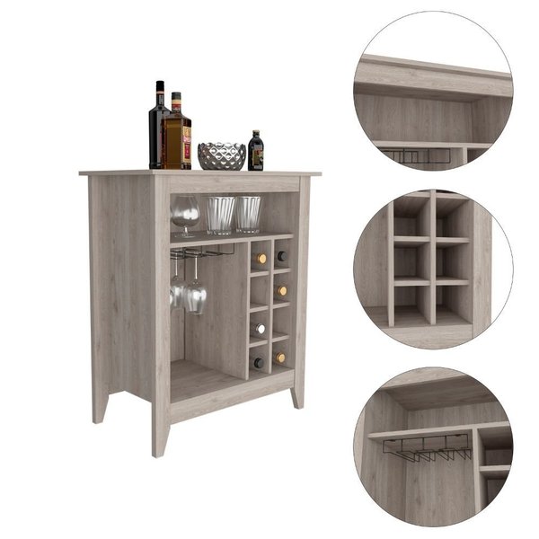 Tuhome Essential Bar Cabinet, One Open Shelf, Six Built-in Wine Rack, One Drawer, Light Gray BLZ6716